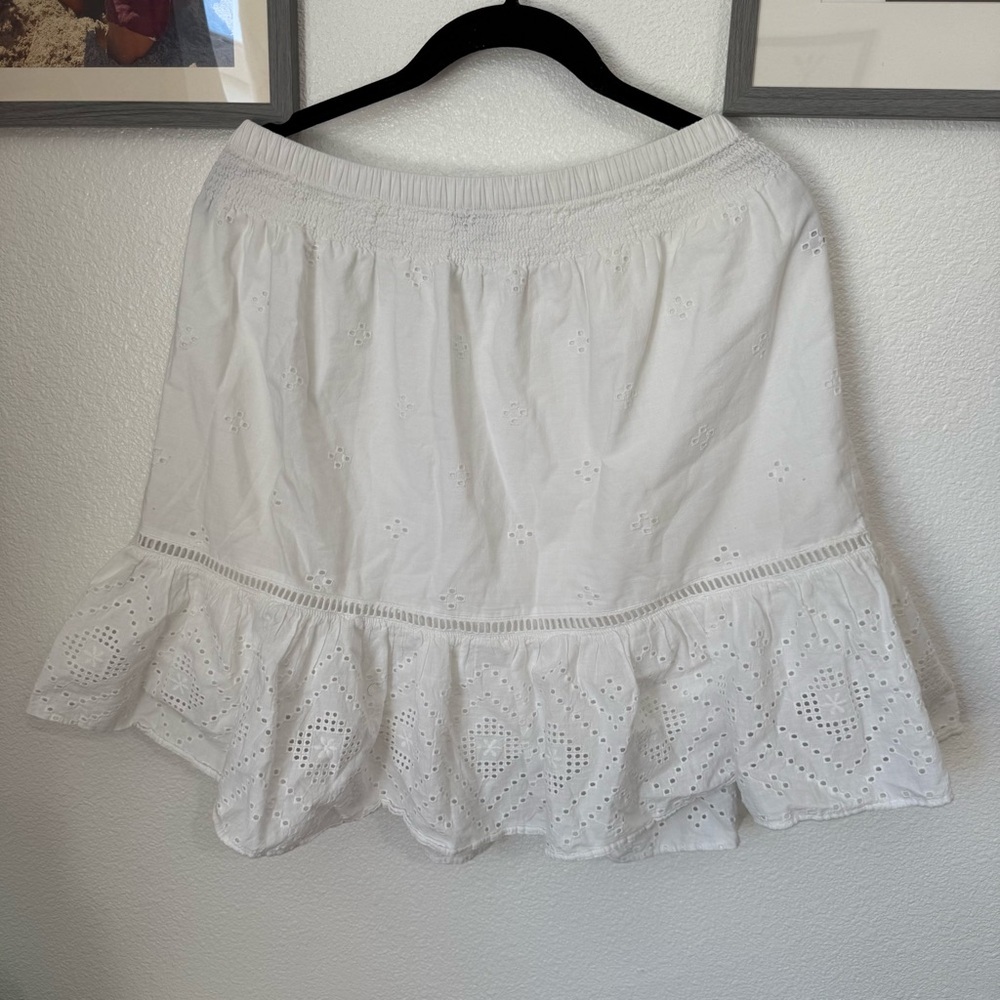 Madewell Eyelet White Embroidered Smock-Waist Ruffle Mini Skirt Size Small - Picture 6 of 8